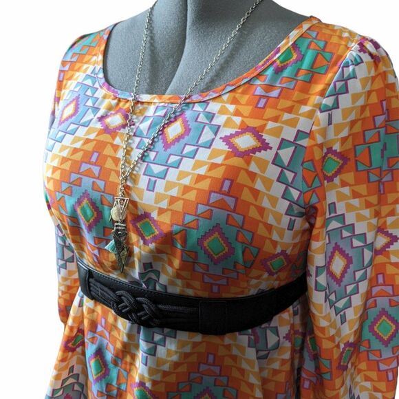 Women's Peach Love California  Long Sleeve Chiffon Colorful Top, Size Medium - Picture 4 of 5